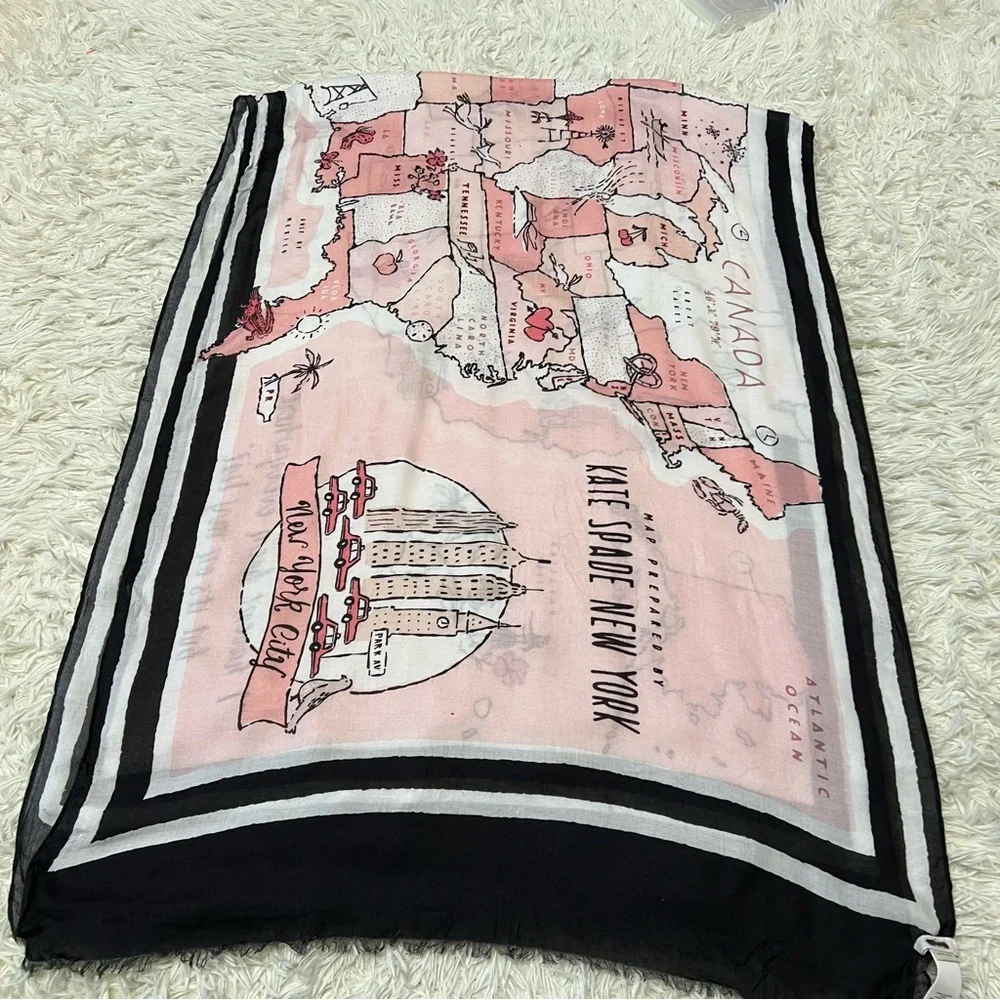 Kate Spade Map Of USA 80X30 inch Rectangle Viscose Scarf New No Tags Wanderlust - Picture 7 of 11